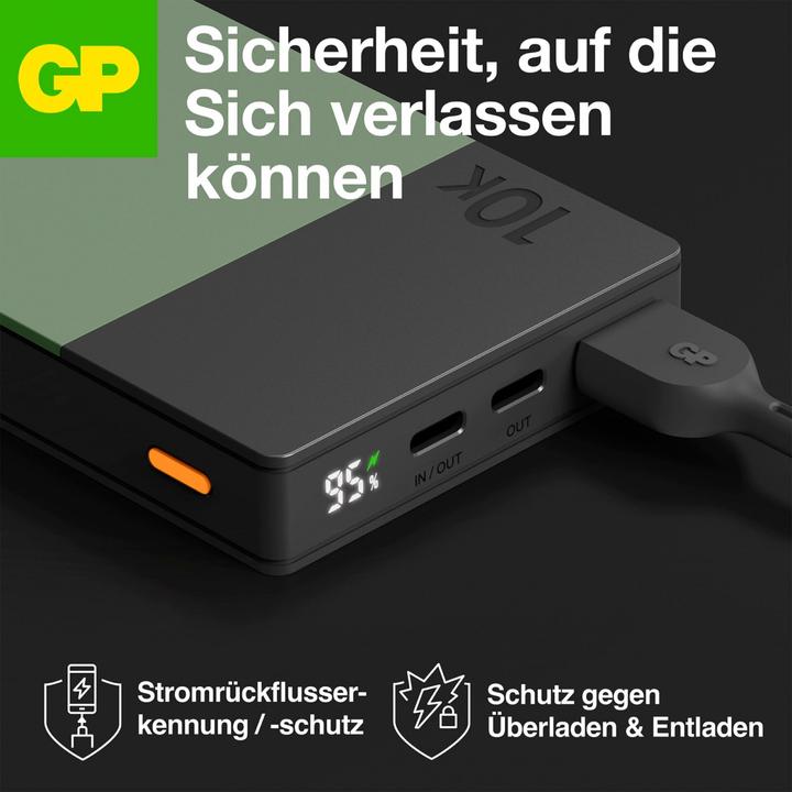 Immagine prodotto GP Batteries GP PowerBank M2+ 10C 10000mAh 2xUSB-C/1xUSB-A display a LED verde (10000 mAh, 22.50 W, 37 Wh)