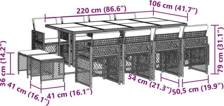 Produktbild VidaXL Gartenmöbel Essgruppe Gartengarnitur Sitzgruppe 13-tlg. Braun Poly Rattan (106 cm)