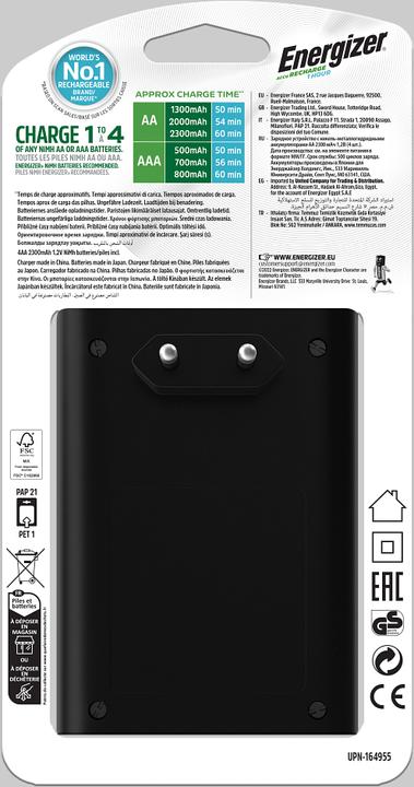 Immagine prodotto Energizer Ricarica 1 ora (4 pz., AA, AAA, 2300 mAh, Batteria + Caricabatterie)