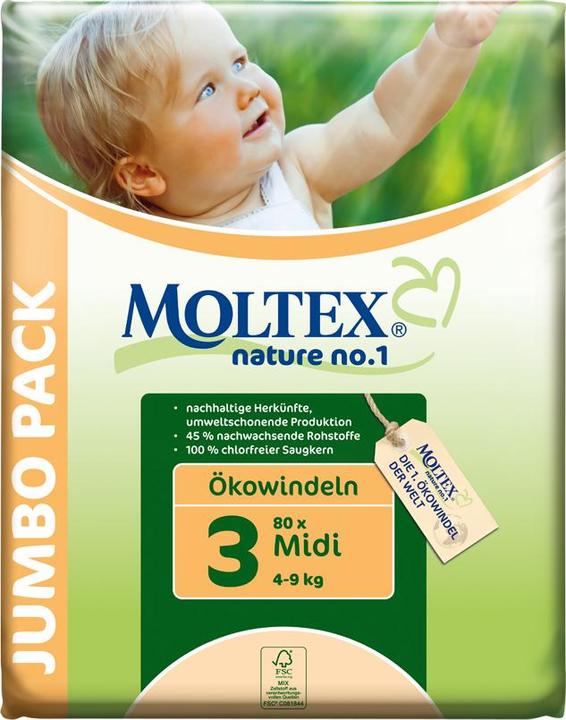Produktbild Ontex Moltex Nature N°1 Midi 4-9 kg, 80 Stk. (Gr. 1, 80 Stück)