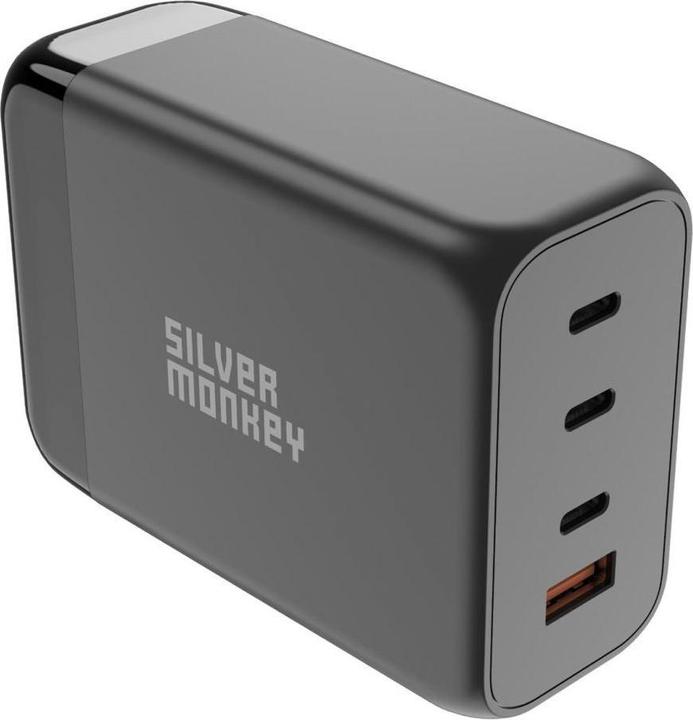 Silver Monkey SMA155 200W GaN charger 3xUSB-C PD USB-A QC 3.0 with detachable power cable - black (200 W)