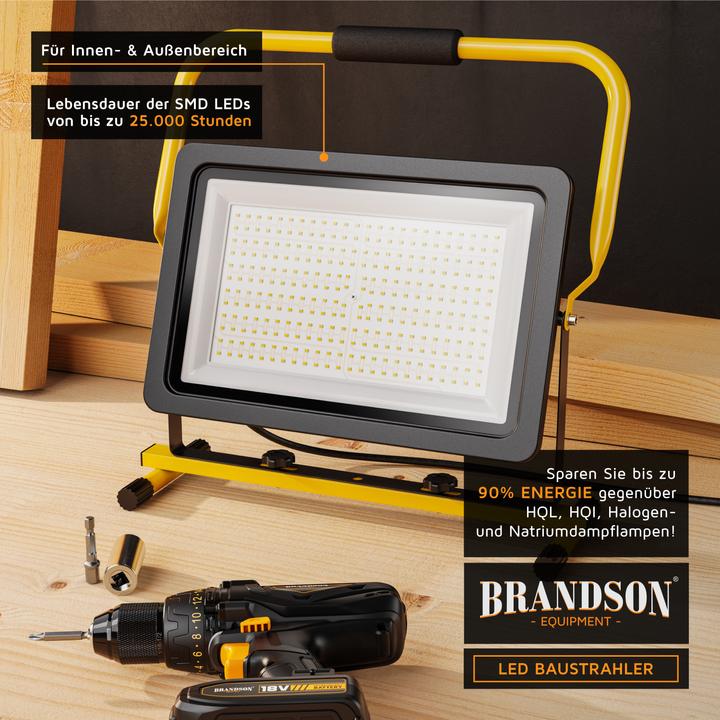 Actual product image Brandson Construction floodlight, 200W, LED, stand & carrying handle, 16000 lumen, construction floodlight (16000 lm)