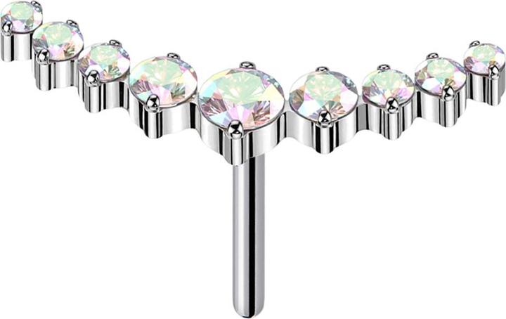 Star Piercing Threadless gebogen silber neun runde Kristalle multicolor (ohne Messing, Titan G23)