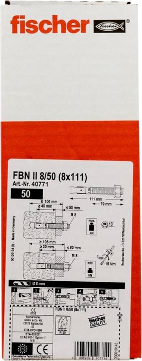 Actual product image Fischer hulrumsdybel sort pan - Powerknot rosett M5x65 w/panhoved 25stk 18-30mm TX25 (50 pcs.)