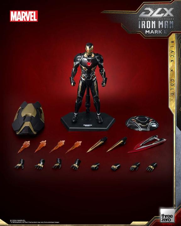 Actual product image ThreeZero Infinity Saga DLX Action Figure 1/12 Iron Man Mark 50 (Black X Gold) 17 cm
