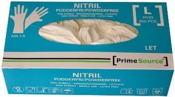 Productafbeelding Prime Source Wegwerphandschoenen LET maat L zonder poeder Nitril AQL 1.5 Wit, 200 stuks/verpakking (L)