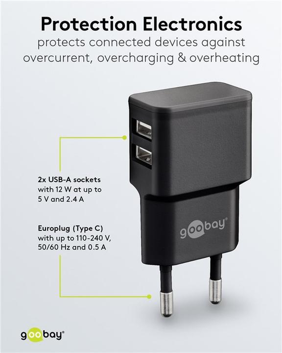 Actual product image Goobay Dual USB A charger (12 W)