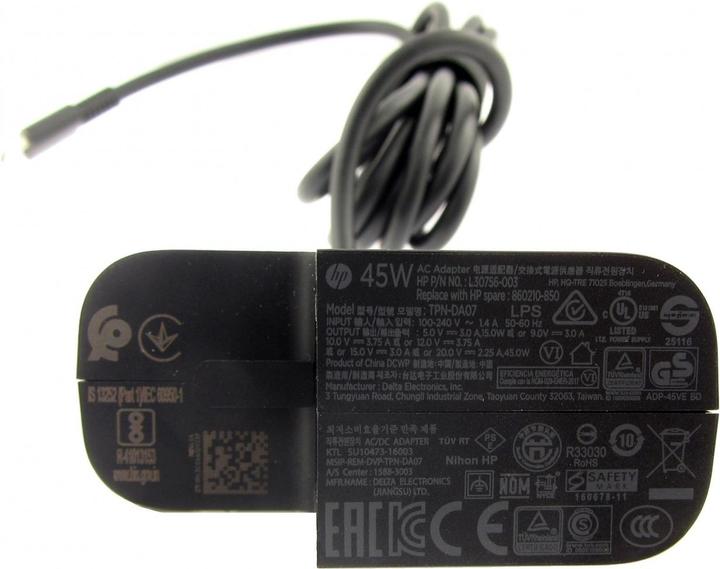 Actual product image HP Adapter 5V,12V,15V 45W USB-C (No Cord) includes power cable (45 W)