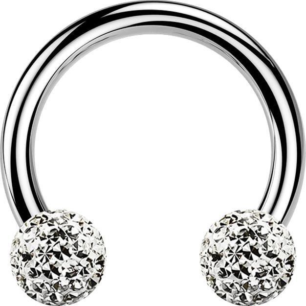 Star Piercing Circular Barbell silber mit zwei Kristall Kugeln silber Epoxy Schutzschicht (ohne Messing, Titan G23)
