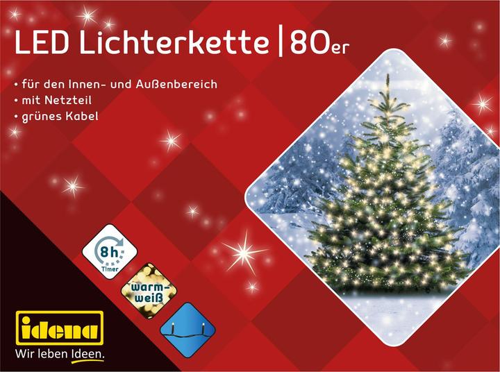 Actual product image Idena LED fairy lights 80 warm white, outdoor (8 m)