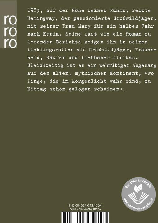 Actual product image Die Wahrheit im Morgenlicht (German, Ernest Hemingway, 2001)