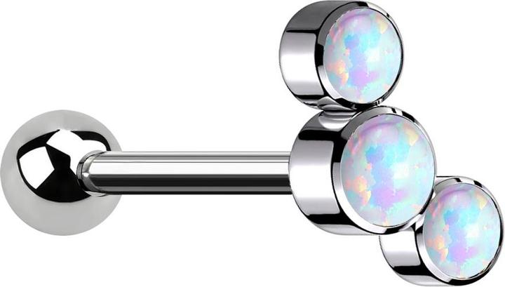 Actual product image Star Piercing Micro Barbell Innengewinde silber mit Kugel und drei Opale weiss (Titanium G23, without brass)