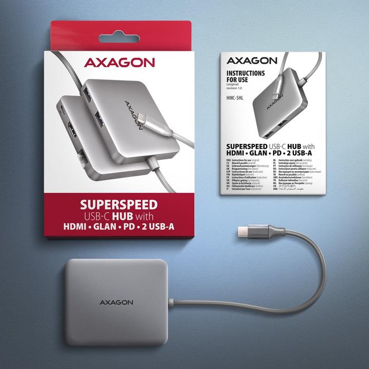 Image du produit Axagon HMC-5HL 2xUSB-A 4K HDMI GLAN PD100W USB-C (USB-C, 4 Ports)