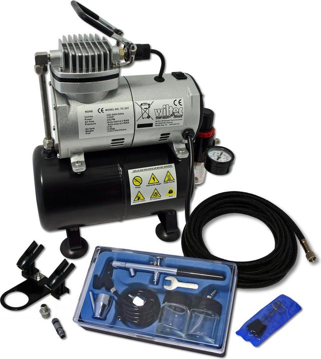 Actual product image Wiltec Airbrush Compressor Set with 1 Gun AS186 for Beginners