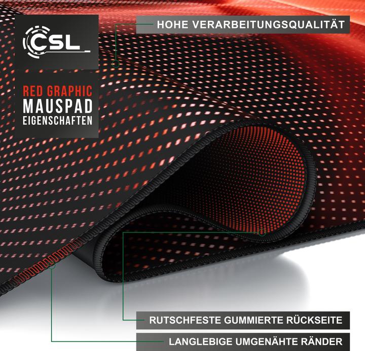 Produktbild CSL Gaming Mauspad, XXL, Mausmatte, 900 x 400 x 3 mm, Tischunterlage, abwaschbar, Rote Grafik (XXL)