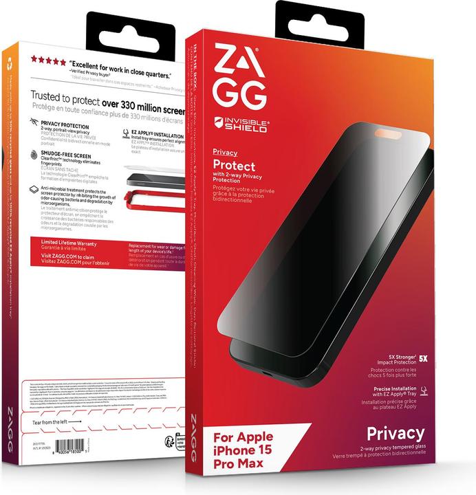 Produktbild Zagg Invisibleshield Glass Elite (1 Stück, Apple iPhone 15 Pro Max)