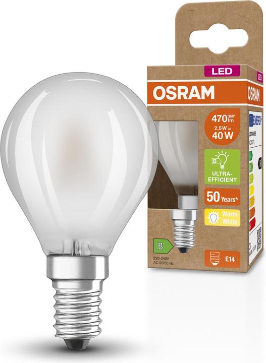 Produktbild Osram OSR LEDFil Tropfen Ultra 2,5W (E14, 2.50 W, 470 lm, 1 x, B)