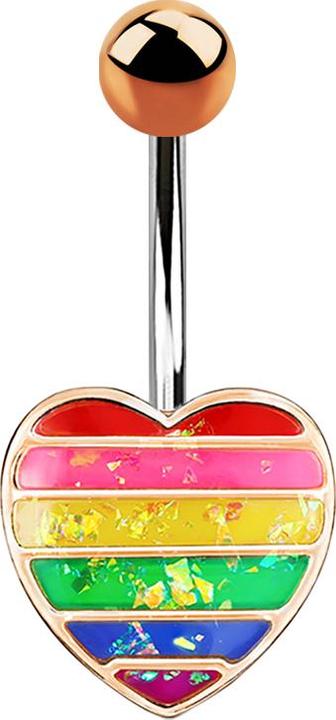Produktbild Star Piercing Banane rosegold Herz mit Opal Glitter regenbogen (Messing, Chirurgenstahl 316L)