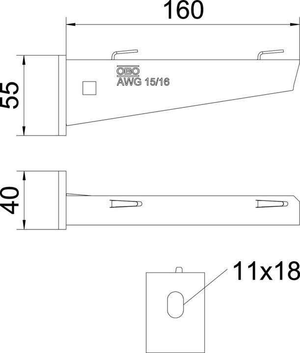 Actual product image OBO Bettermann OBO Wall bracket for mesh box 150 m, height 55 mm, length 160 mm, hot-dip galvanised