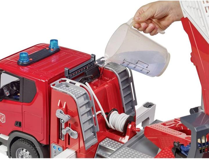 Actual product image Bruder Scania Super 560R fire brigade with turntable ladder, water pump, L+S module