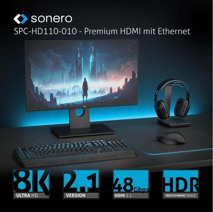 Produktbild Sonero HDMI-Kabel, 8K60, grau/blau, 3 m (3 m, HDMI)