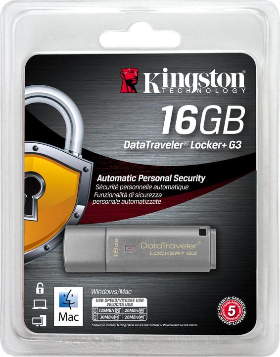 Produktbild Kingston DataTraveler Locker+ G3 (16 GB, USB 3.0, USB-A)