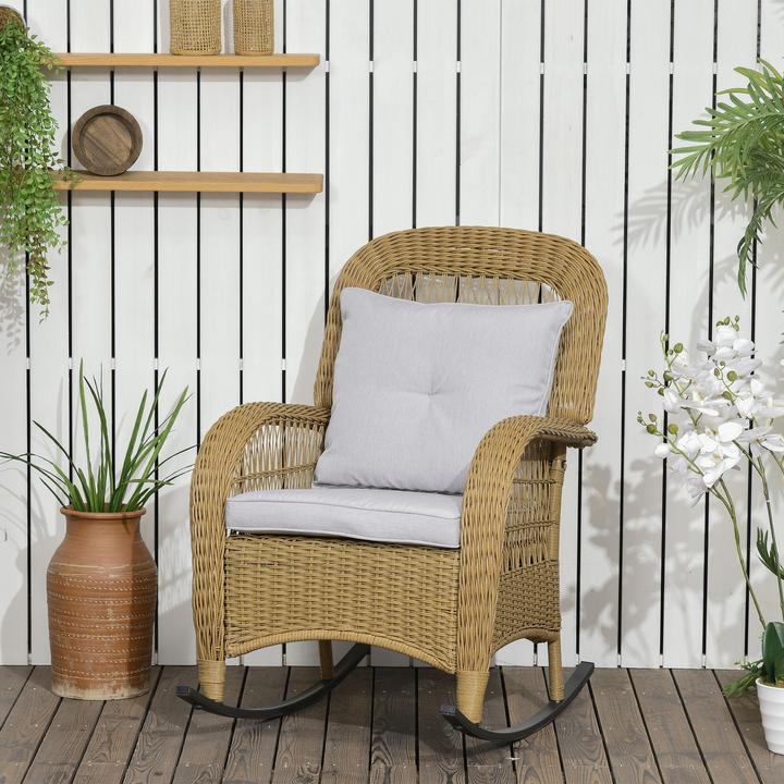 Actual product image Outsunny Rattan Rocking Chair with Seat Cushion