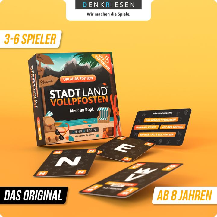 Actual product image Denkriesen - STADT LAND VOLLPFOSTEN® - The card game - URLAUB EDITION - "Meer im Kopf." (German)