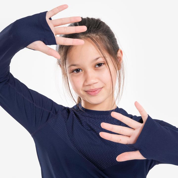 Produktbild Kiprun Laufshirt langarm Kinder atmungsaktiv - Skincare dunkelblau/grau (128)
