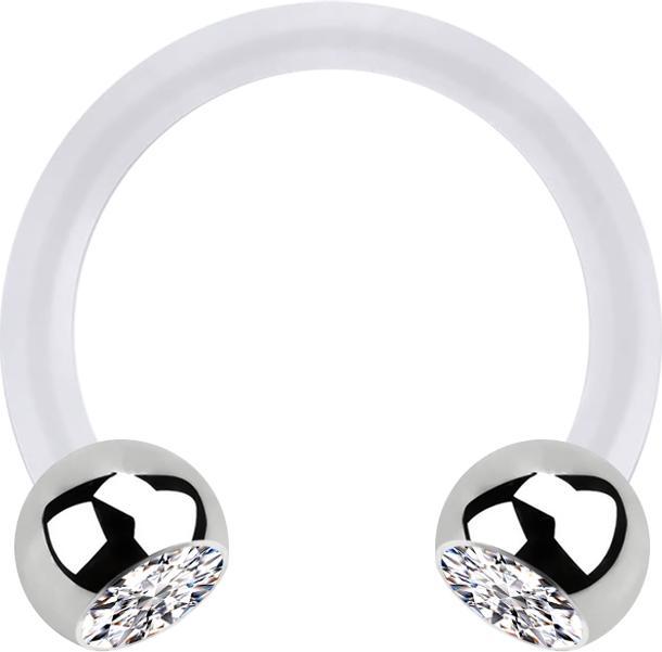 Star Piercing Micro Circular Barbell transparent mit zwei Kugeln silber Kristall silber (Bioflex, ohne Messing, Chirurgenstahl 316L)