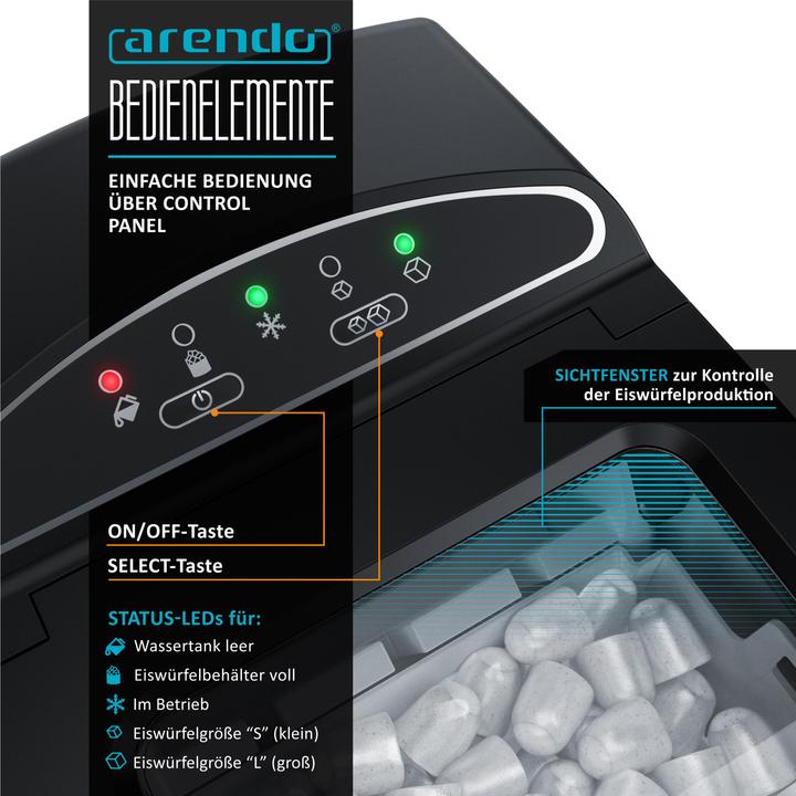 Produktbild Arendo Eiswürfelmaschine, 1,8 Liter Eiswürfelbereiter, 9 Eiswürfel in 8 Minuten, 105W Eiswürfelautomat, rot