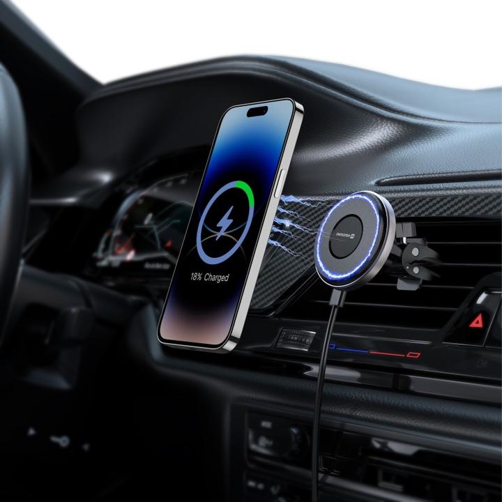 Actual product image Swissten Magnetic Car Holder Airhold with Wireless Charger 15w / 7,5w (Magsafe Compatible)