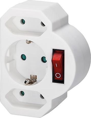 EGB Kombi-Adapter 2+1 mit Schalter weiss (CEE 7/3, 3 x)