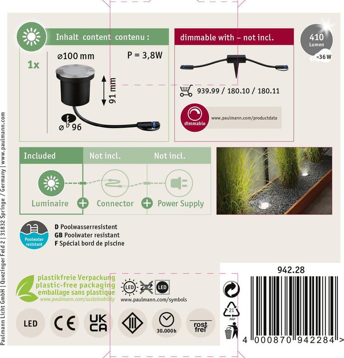 Produktbild Paulmann Outdoor Plug & Shine Bodeneinbauleuchte Floor (450 lm, IP65)