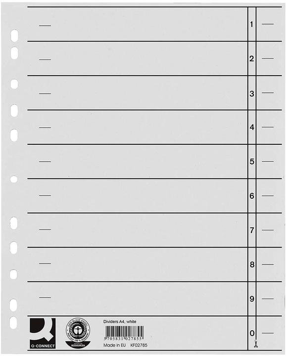 Nutritional values and ingredients Q-Connect Dividers 100 pieces white