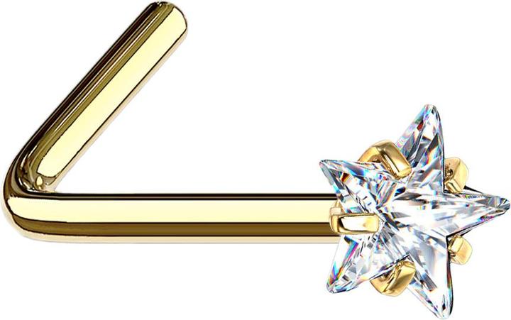 Immagine prodotto Star Piercing Nasenstecker gewinkelt vergoldet Kristallstern silber gefasst (senza ottone, Acciaio chirurgico 316L)
