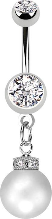 Star Piercing Banane silber mit zwei Kugeln silber Kristall silber Anhänger Perle (Messing, Chirurgenstahl 316L)