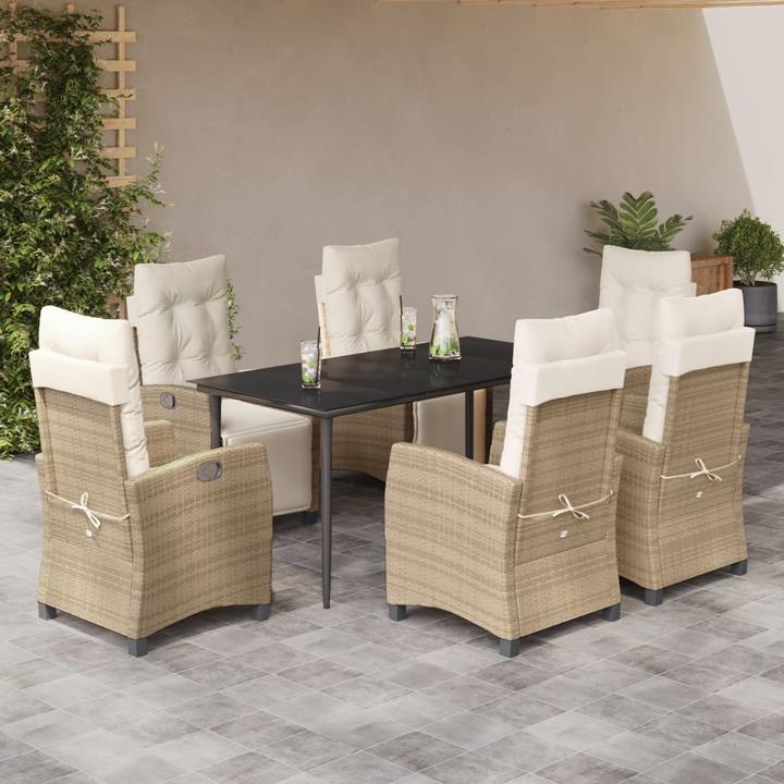 Produktbild VidaXL Gartenmöbel Essgruppe Gartengarnitur Sitzgruppe 7tlg. Beige Poly Rattan (160 cm)