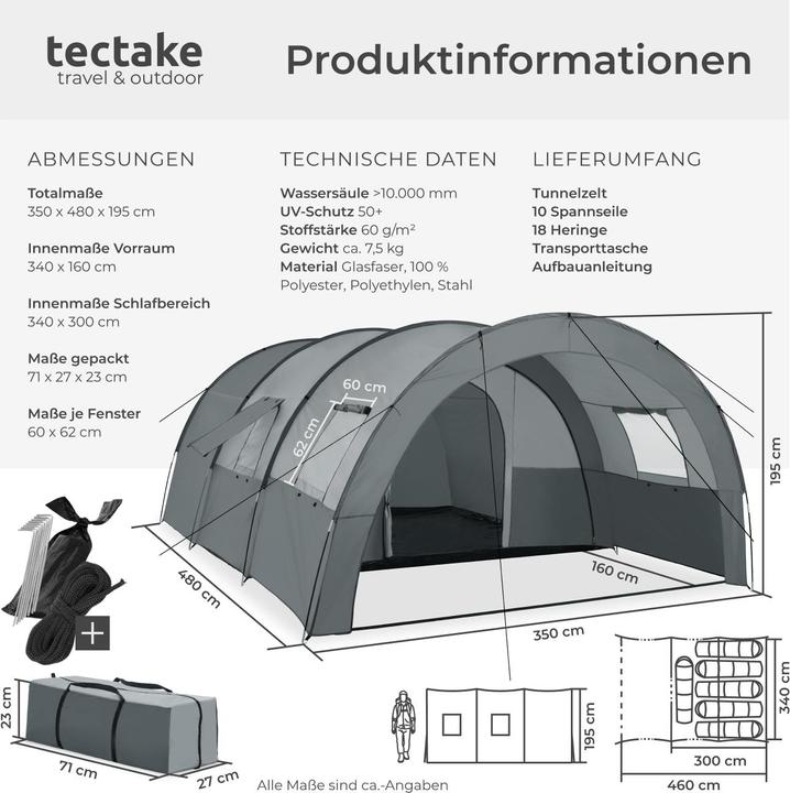 Immagine prodotto tectake Roskilde (Tenda a tunnel, 7.50 kg, 6 persone)