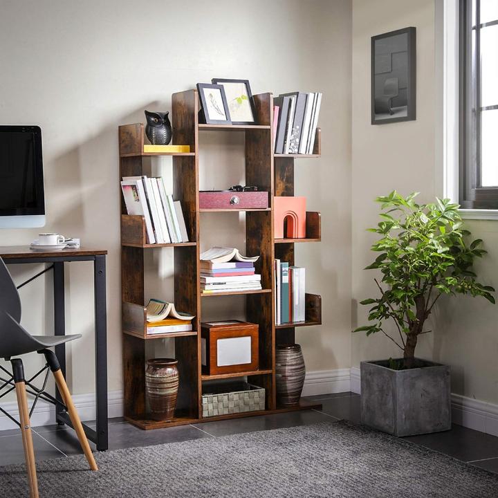 Produktbild Songmics 13 Ablagen Bücherregal Spanplatte, Rustikales Braun (86 x 25 x 140 cm)
