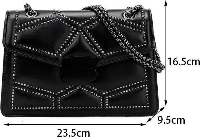 Only-Bags.Store Vintage Nietenkette Kleine Umhängetaschen Klappe PU-Leder Mode Kleine quadratische Crossbody Tasche
