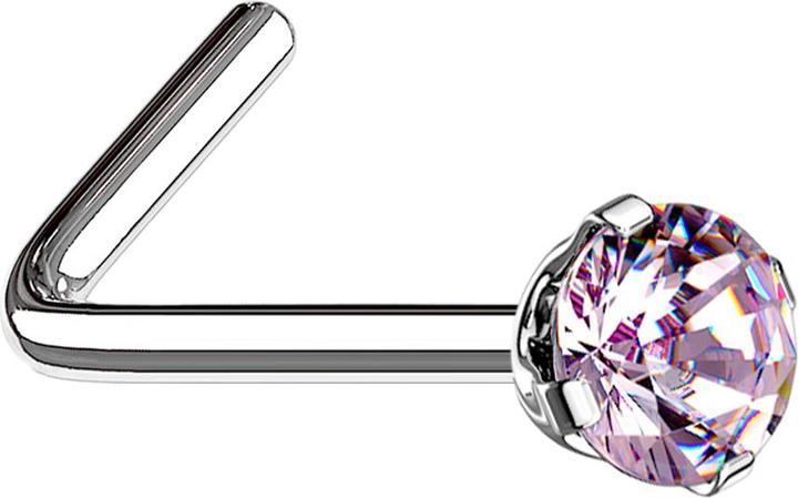 Produktbild Star Piercing Nasenstecker gewinkelt silber runder Kristall pink gefasst (Chirurgenstahl 316L)
