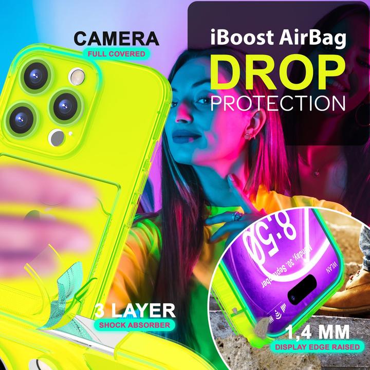 Produktbild Nalia Klar Transparente Neon Silikon Hülle Kartenhalter (Apple iPhone 16 Pro)