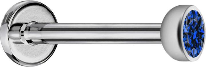 Star Piercing Micro Labret Innengewinde silber mit Halbkugel Kristall dunkelblau (Titan G23, ohne Messing)