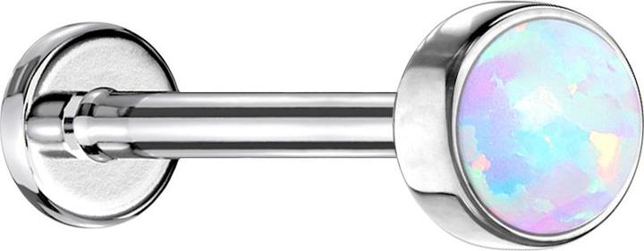 Actual product image Star Piercing Micro Threadless Labret silver cylinder flat with opal white (without brass, Surgical steel 316L)