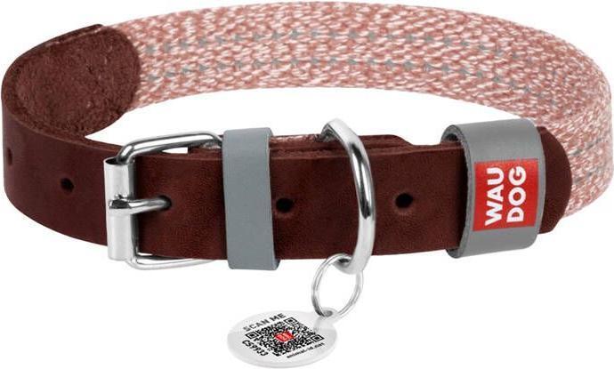 Actual product image Waudog Dog collar made of natural leather and recycled material with QR code size S, width 15 mm, br (S, Dog, General)
