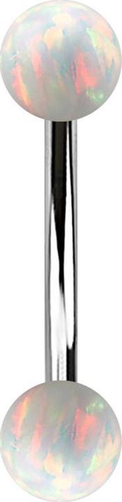 Star Piercing Banane silber mit zwei Kugeln Opal weiss (Chirurgenstahl 316L)