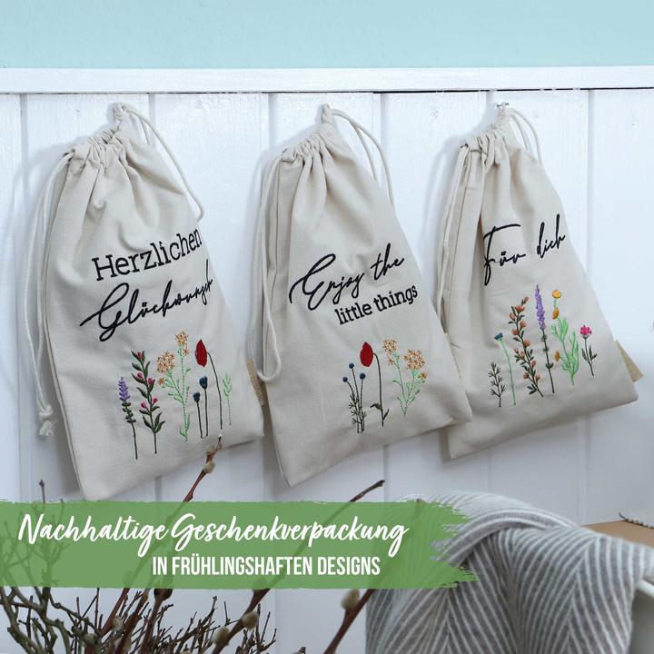 Produktbild Papierdrachen Ostern Leinensäckchen - 3er - Blümchen - Set 4 (Geschenktüte, 3 x)