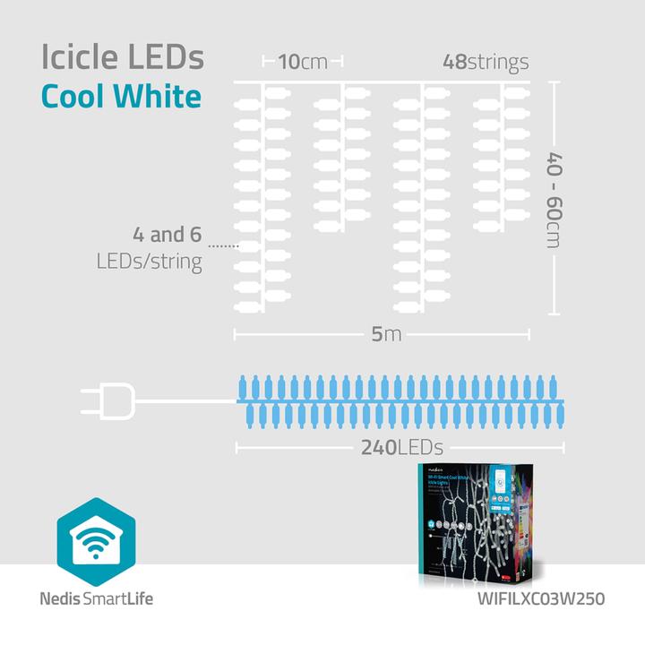 Image du produit Nedis SmartLife Décorative LED | Wi-Fi | Blanc froid | 240 LED | 5.00 m | Android™ / IOS (0.21 m)