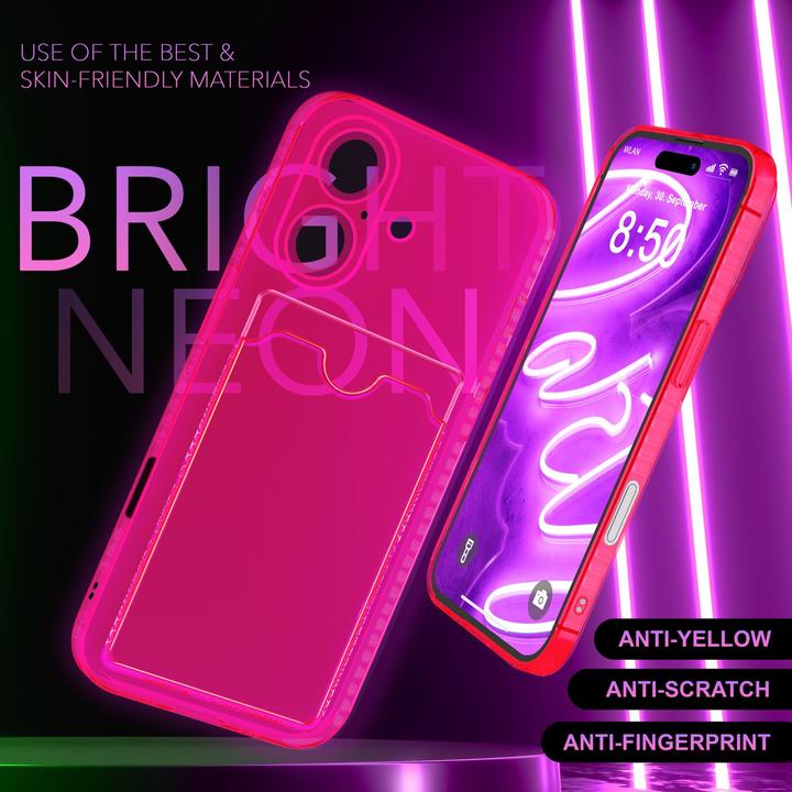 Immagine prodotto Nalia Portacarte trasparente in silicone trasparente al neon (Apple iPhone 16 Plus)